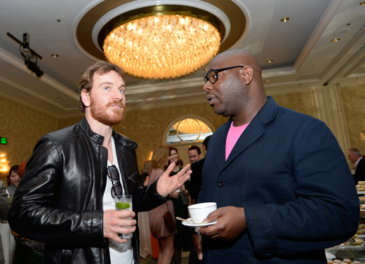 BEVERLY HILLS, CA - JANUARY 11:  Actor Michael Fassbender (L) and director Steve McQueen attend the BAFTA LA 2014 Awards Season Tea Party at the Four Seasons Hotel Los Angeles at Beverly Hills on January 11, 2014 in Beverly Hills, California.  (Photo by Kevork Djansezian/BAFTA LA/Getty Images for BAFTA LA)